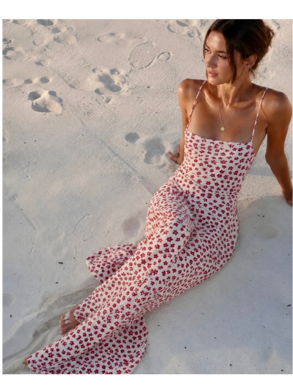 Commense Floral Lace Up Open Back Cowl Neck Maxi Slip Dress Small Resort